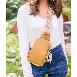 Brown Camel Vegan Leather Crossbody Sling Bag